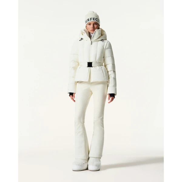 Perfect Moment Classic Waisted Down Ski Jacket in Snow White, view 2 | Jackets | Coveti