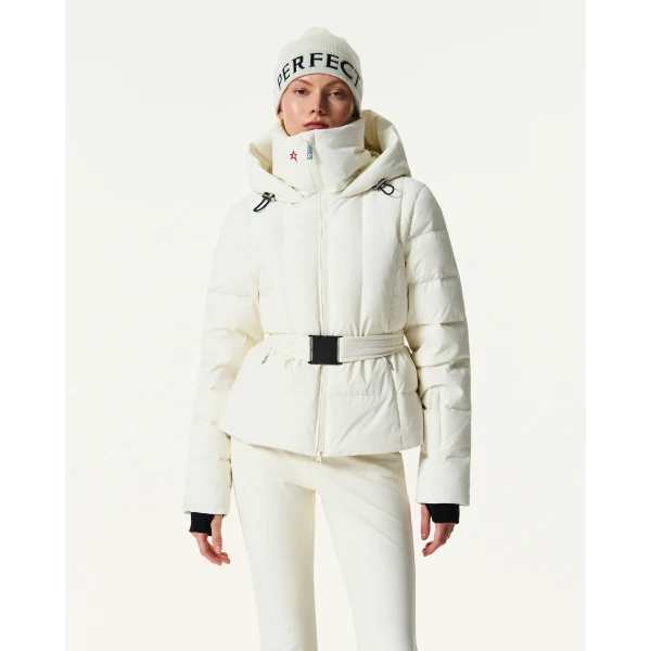 Perfect Moment Classic Waisted Down Ski Jacket in Snow White, view 3 | Jackets | Coveti