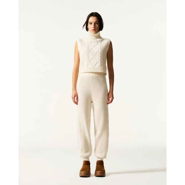 Perfect Moment Crystal Merino Wool Jogger in Cream, view 2 | Sweatpants | Coveti