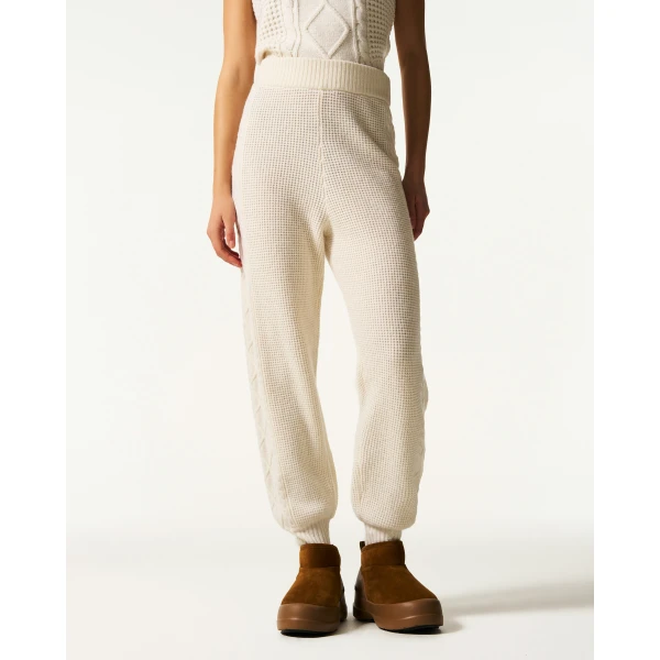 Perfect Moment Crystal Merino Wool Jogger in Cream, view 3 | Sweatpants | Coveti