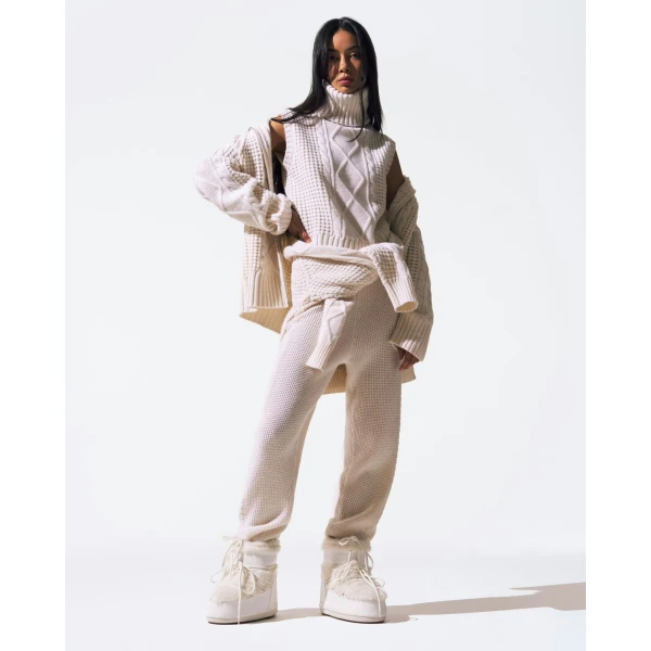 Perfect Moment Crystal Merino Wool Jogger in Cream, view 6 | Sweatpants | Coveti