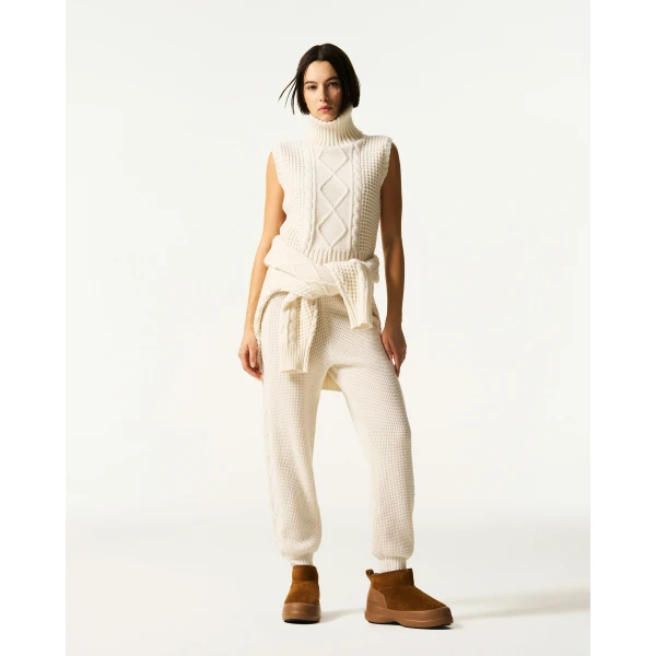 Perfect Moment Crystal Merino Wool Sleeveless Tank Sweater in Cream, view 2 | Sweaters | Coveti