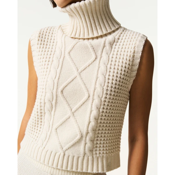 Perfect Moment Crystal Merino Wool Sleeveless Tank Sweater in Cream, view 4 | Sweaters | Coveti
