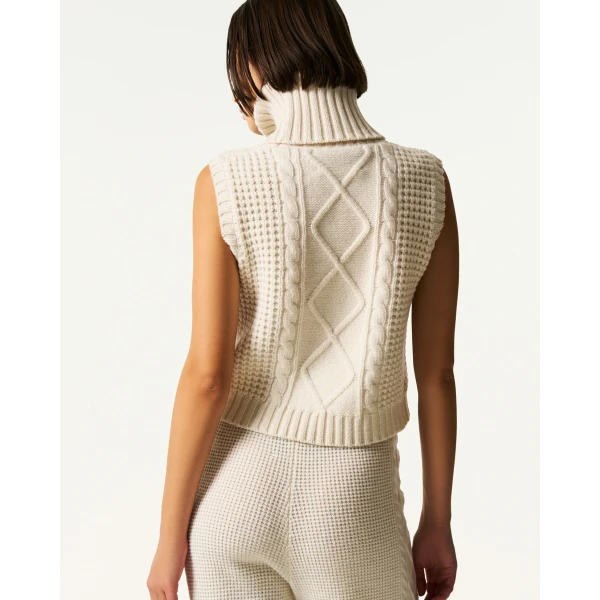 Perfect Moment Crystal Merino Wool Sleeveless Tank Sweater in Cream, view 5 | Sweaters | Coveti
