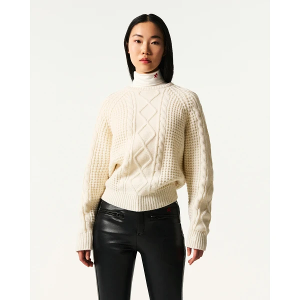 Perfect Moment Crystal Merino Wool Sweater in Cream, view 3 | Sweaters | Coveti