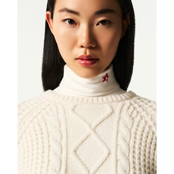 Perfect Moment Crystal Merino Wool Sweater in Cream, view 4 | Sweaters | Coveti