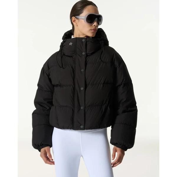 Perfect Moment Down Cropped Puffer Jacket in Black, view 3 | Jackets | Coveti