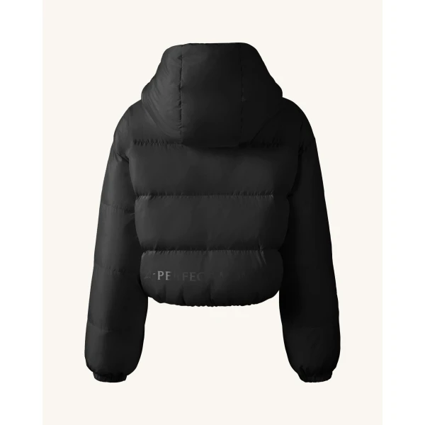 Perfect Moment Down Cropped Puffer Jacket in Black, view 6 | Jackets | Coveti