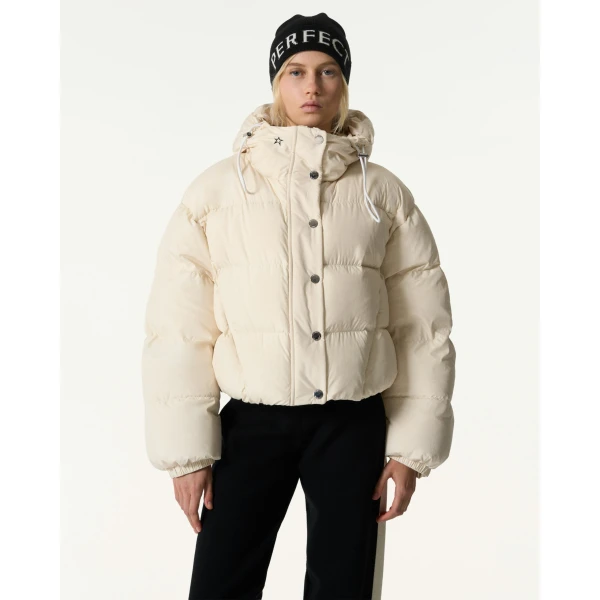 Perfect Moment Down Cropped Puffer Jacket in Snow White, view 2 | Jackets | Coveti