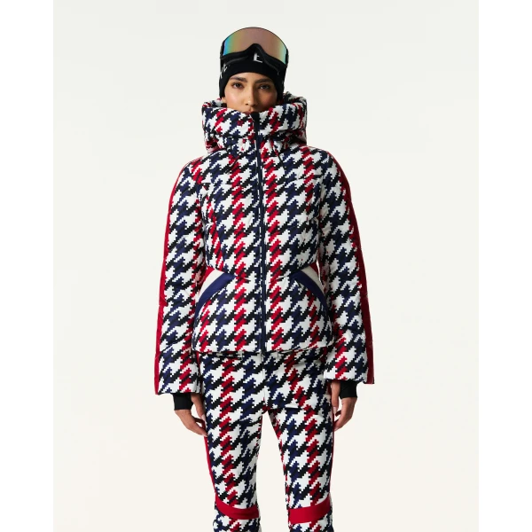 Perfect Moment Duvet Down Ski Jacket in Houndstooth, view 3 | Jackets | Coveti