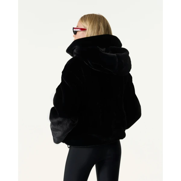 Perfect Moment Faux Fur Hoodie in Black, view 3 | Jackets | Coveti