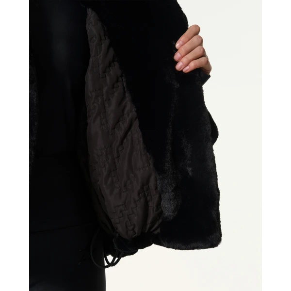 Perfect Moment Faux Fur Hoodie in Black, view 4 | Jackets | Coveti