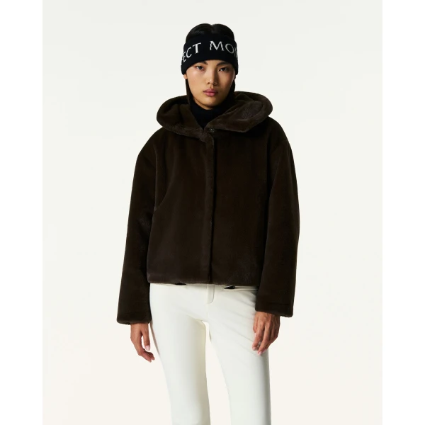 Perfect Moment Faux Fur Hoodie in Brown, view 3 | Jackets | Coveti