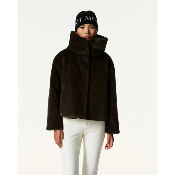 Perfect Moment Faux Fur Hoodie in Brown, view 4 | Jackets | Coveti