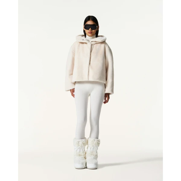 Perfect Moment Faux Fur Hoodie in Snow White, view 2 | Jackets | Coveti