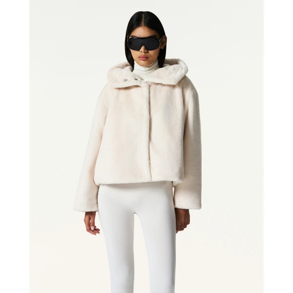 Perfect Moment Faux Fur Hoodie in Snow White, view 3 | Jackets | Coveti
