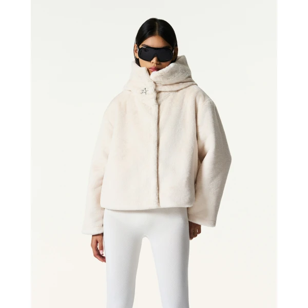 Perfect Moment Faux Fur Hoodie in Snow White, view 4 | Jackets | Coveti
