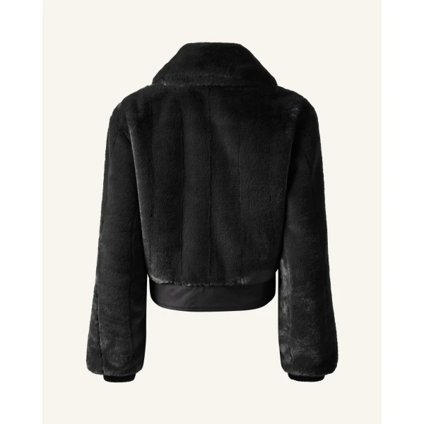 Perfect Moment Giorgia Faux Fur Cropped Jacket in Black, view 5 | Jackets | Coveti