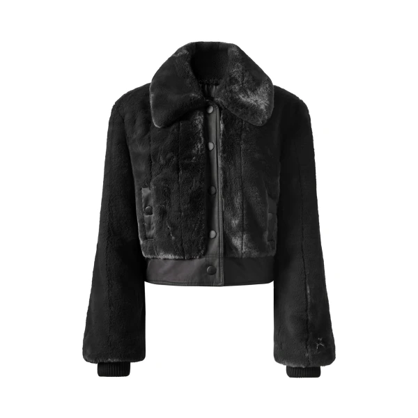 Perfect Moment Giorgia Faux Fur Cropped Jacket in Black | Jackets | Coveti