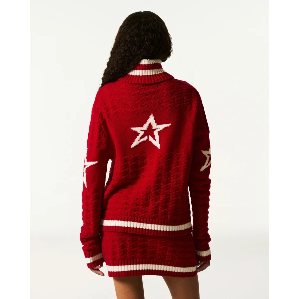 Perfect Moment Glacier Merino Wool Turtleneck Sweater in Red, view 5 | Turtlenecks | Coveti