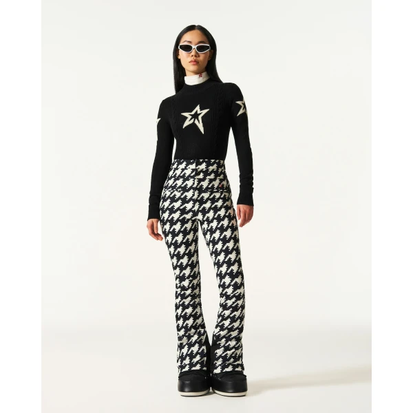 Perfect Moment High-Waist Aurora Flare Ski Pant in Black and White Houndstooth, view 2 | Pants | Coveti