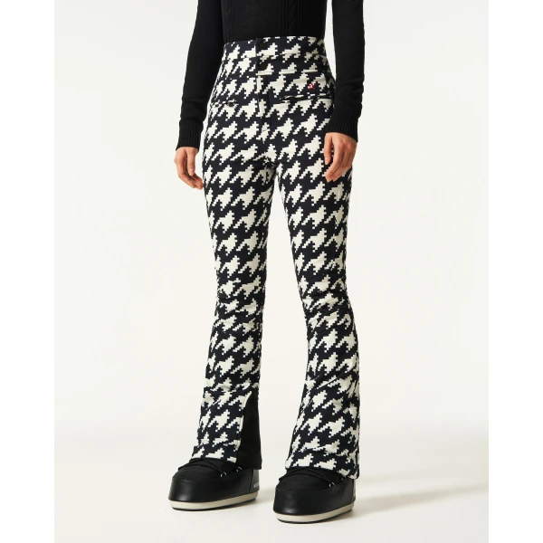 Perfect Moment High-Waist Aurora Flare Ski Pant in Black and White Houndstooth, view 3 | Pants | Coveti