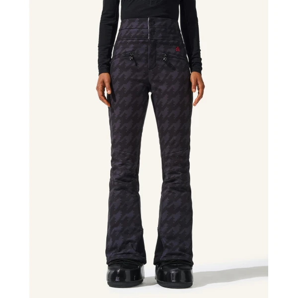 Perfect Moment Houndstooth High-Waist Aurora Flare Ski Pant in Black Houndstooth, view 2 | Pants | Coveti