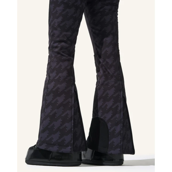 Perfect Moment Houndstooth High-Waist Aurora Flare Ski Pant in Black Houndstooth, view 4 | Pants | Coveti