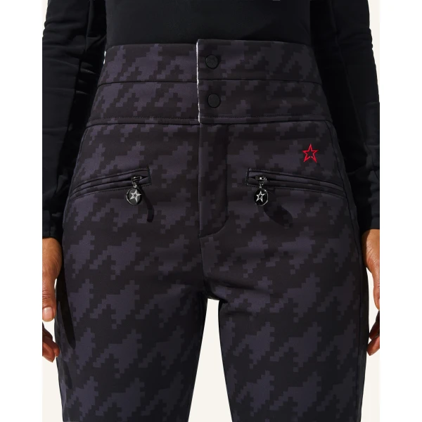 Perfect Moment Houndstooth High-Waist Aurora Flare Ski Pant in Black Houndstooth, view 5 | Pants | Coveti