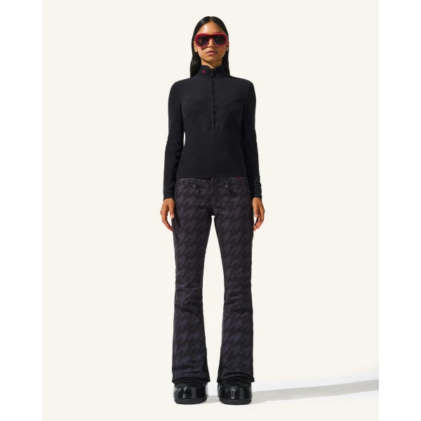 Perfect Moment Houndstooth High-Waist Aurora Flare Ski Pant in Black Houndstooth, view 6 | Pants | Coveti