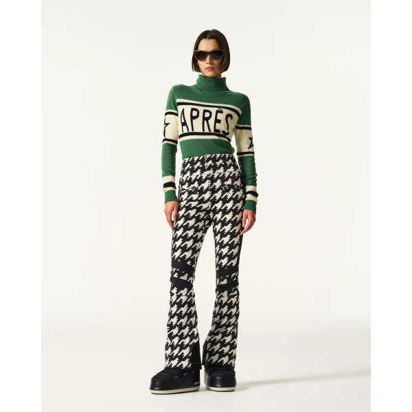 Perfect Moment Houndstooth High-Waist Aurora Flare Ski Pant in Black and White Houndstooth, view 2 | Pants | Coveti