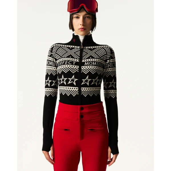 Perfect Moment Intarsia-Knit Merino Wool Bodysuit in Black, view 3 | Bodysuit | Coveti