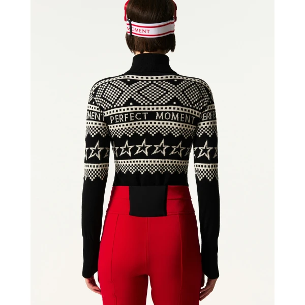 Perfect Moment Intarsia-Knit Merino Wool Bodysuit in Black, view 4 | Bodysuit | Coveti