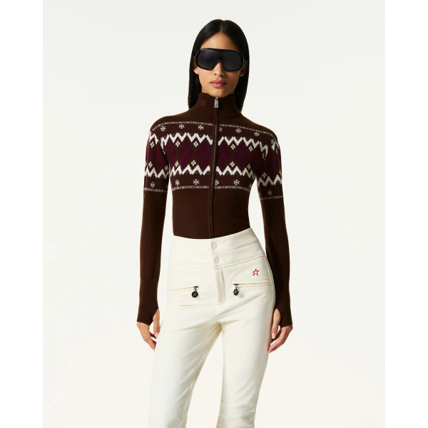 Perfect Moment Intarsia-Knit Merino Wool Bodysuit in Brown, view 3 | Bodysuit | Coveti
