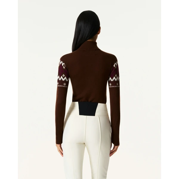 Perfect Moment Intarsia-Knit Merino Wool Bodysuit in Brown, view 5 | Bodysuit | Coveti