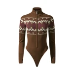 Perfect Moment Intarsia-Knit Merino Wool Bodysuit in Brown | Bodysuit | Coveti