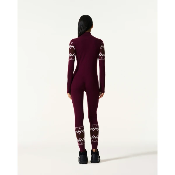 Perfect Moment Intarsia-Knit Merino Wool Jumpsuit in Burgundy, view 6 | Jumpsuit | Coveti