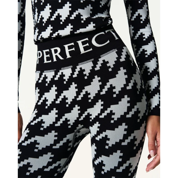 Perfect Moment Jacquard Base Layer Legging in Black and White Houndstooth, view 3 | Leggings | Coveti