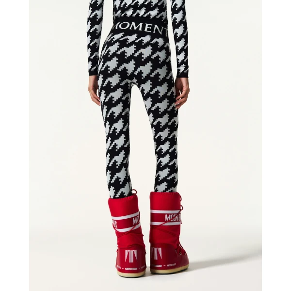Perfect Moment Jacquard Base Layer Legging in Black and White Houndstooth, view 4 | Leggings | Coveti