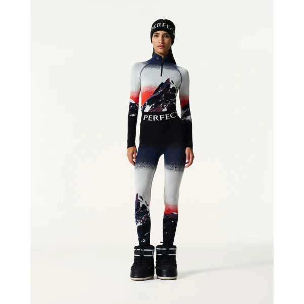 Perfect Moment Jacquard Base Layer Legging in Navy & White, view 2 | Leggings | Coveti