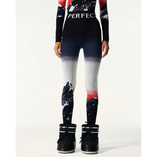 Perfect Moment Jacquard Base Layer Legging in Navy & White, view 3 | Leggings | Coveti