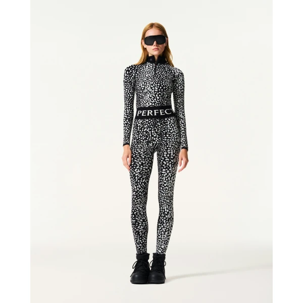 Perfect Moment Jacquard Base Layer Legging in Snow Leopard, view 2 | Leggings | Coveti