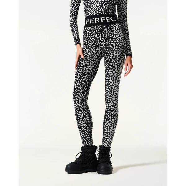 Perfect Moment Jacquard Base Layer Legging in Snow Leopard, view 3 | Leggings | Coveti