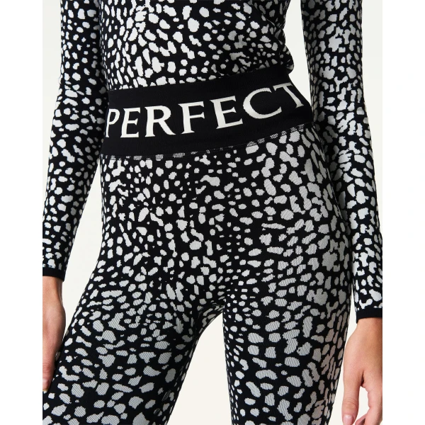 Perfect Moment Jacquard Base Layer Legging in Snow Leopard, view 5 | Leggings | Coveti