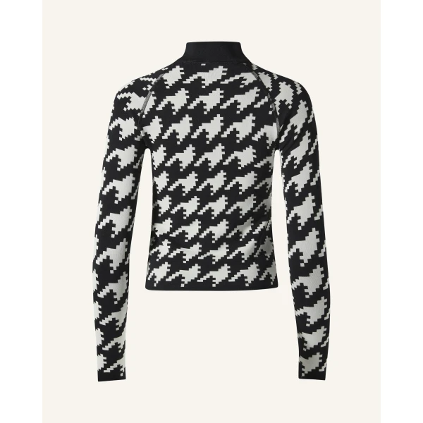 Perfect Moment Jacquard Base Layer Top in Black and White Houndstooth, view 6 | Long Sleeve | Coveti