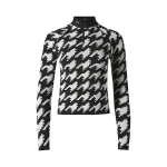 Perfect Moment Jacquard Base Layer Top in Black and White Houndstooth | Long Sleeve | Coveti