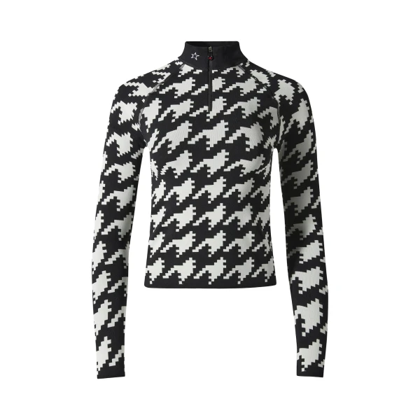 Perfect Moment Jacquard Base Layer Top in Black and White Houndstooth | Long Sleeve | Coveti