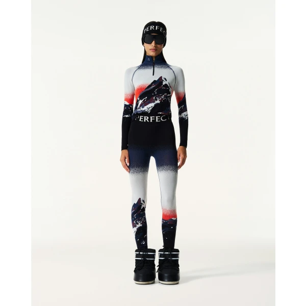Perfect Moment Jacquard Base Layer Top in Navy & White, view 2 | Long Sleeve | Coveti