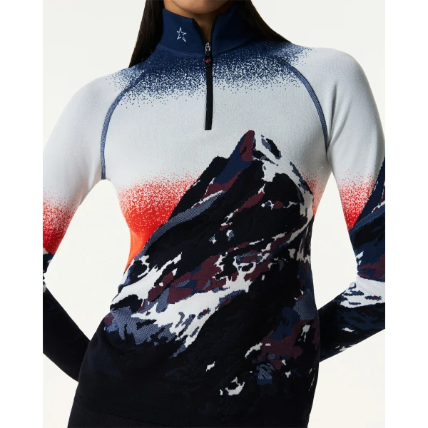 Perfect Moment Jacquard Base Layer Top in Navy & White, view 4 | Long Sleeve | Coveti