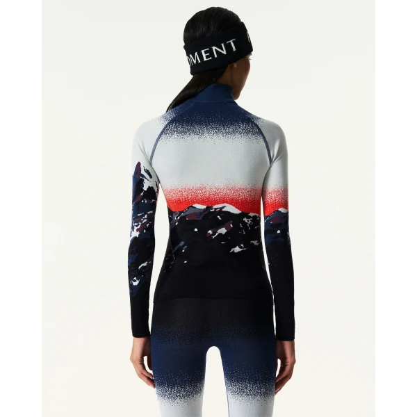 Perfect Moment Jacquard Base Layer Top in Navy & White, view 5 | Long Sleeve | Coveti